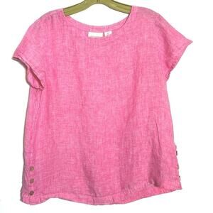 Cynthia Rowley Pink Linen Top with Wood Button Details, Size M